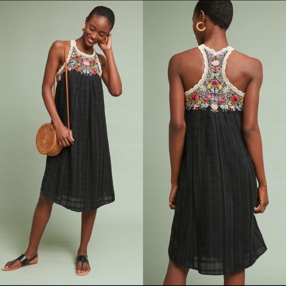 anthropologie black embroidered dress 